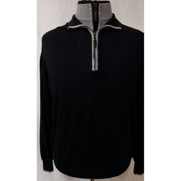 Luchiano Visconti Mens Large Black Silk Blend Double 1/2 Zip Pullover Sweater - Picture 1 of 9